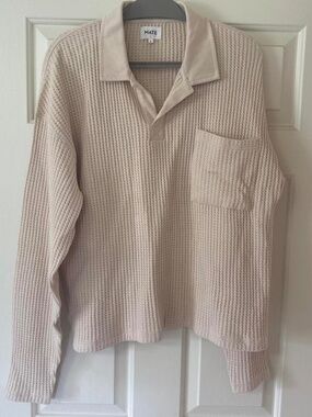 Mate the label mens waffle polo with pocket long sleeve medium NWOT